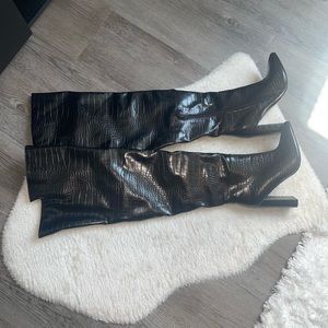 Miss Lola black over the knee croc boot size 7